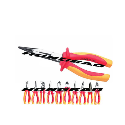 6&quot; 1000V উত্তাপযুক্ত লম্বা নাকের প্লাইয়ার 150mm CRV AC বৈদ্যুতিক হোল্ডিং ফ্ল্যাট নাকের মসৃণ প্রান্ত